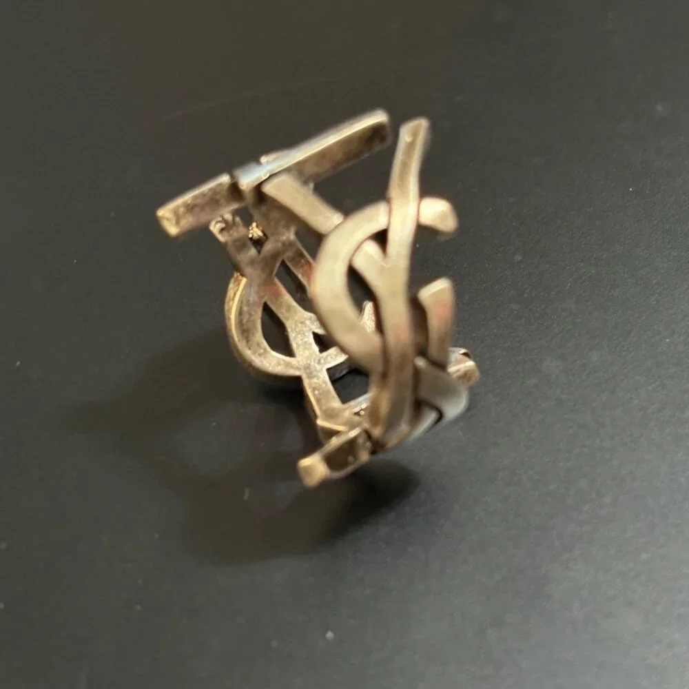 YSL Saint Laurent Cassandre Twisted Metal Ring Oxidized Silver Made In Italy 6 - Picture 2 of 10